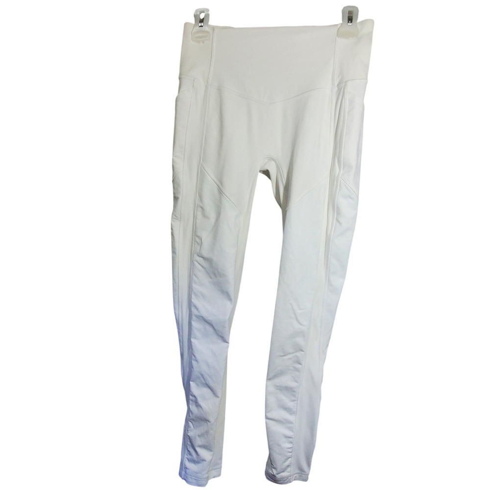 Lululemon White High Rise Athletic Leggings with Side Pockets Size 8